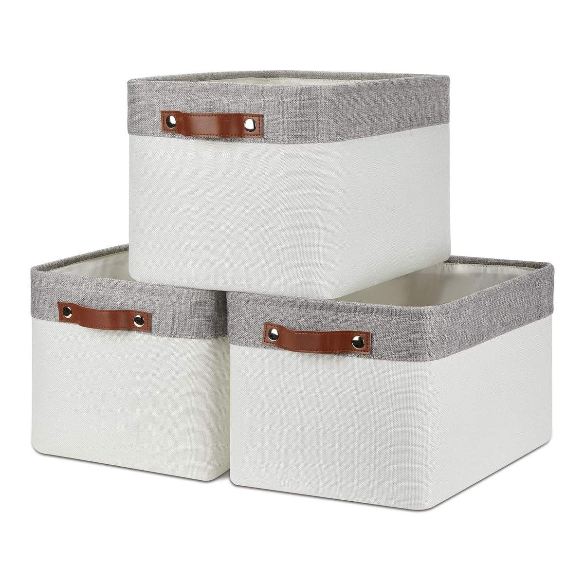 DULLEMELO Small Storage Bins, Storage Baskets for Organizing, Collapsible Rectangular Fabric Baskets for Shelves, Closets, Nursery, Home, Office, Empty Gift Baskets (6-Pack, White&Khaki)