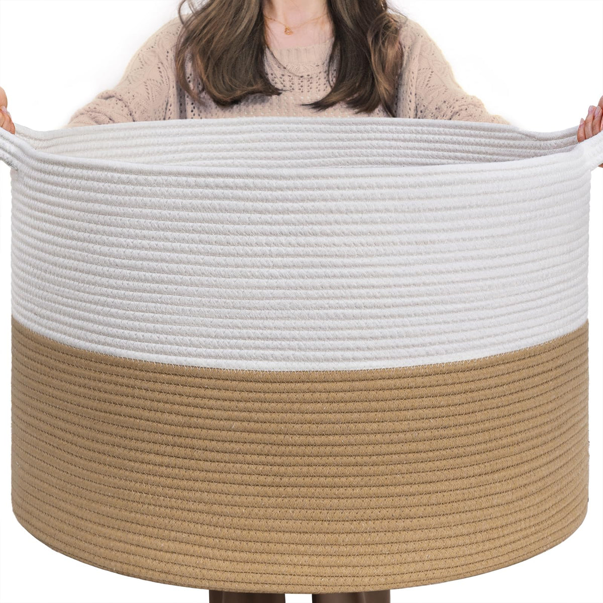 INDRESSME 115L Extra Large Woven Wicker Blanket Basket Living Room
