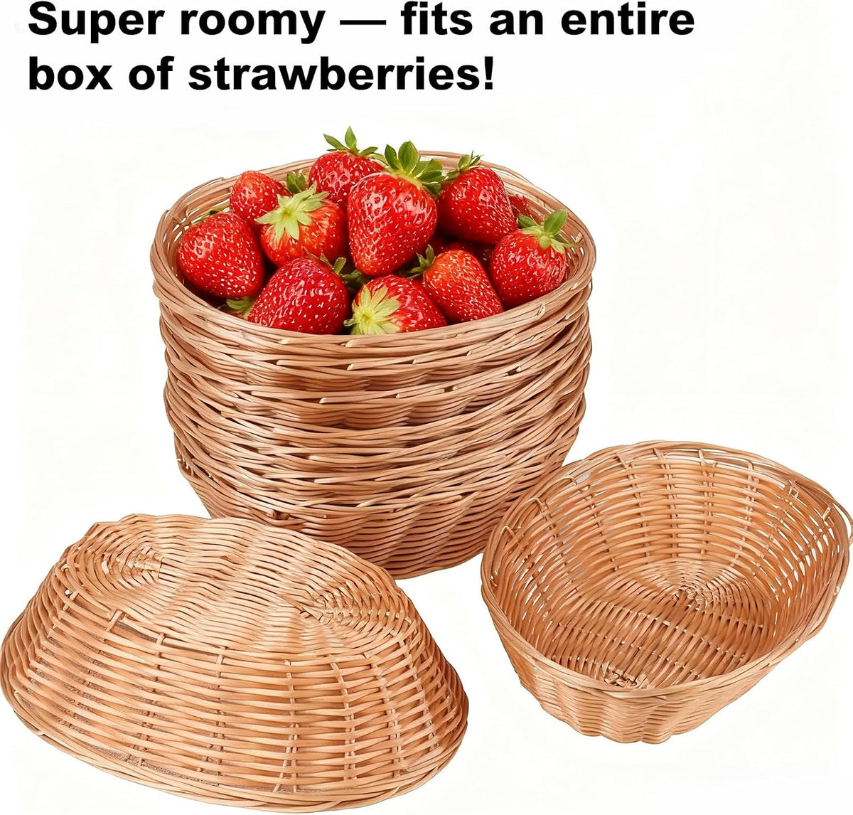 20 Pack Oval Poly Wicker Baskets — 9.1 x 6 x 2.6 Inch Wicker Bread Baskets, Small Size Gift Baskets for Kitchen, Restaurant, Fruit Storage, and Food Display