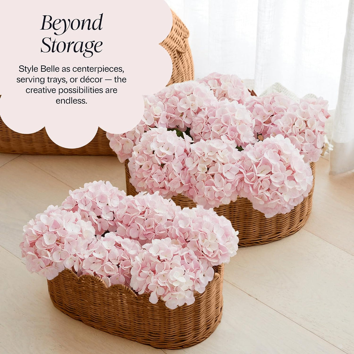 BEBE BASK Premium Scalloped Basket Set of 2 (16x10x7 In) - Storage Baskets