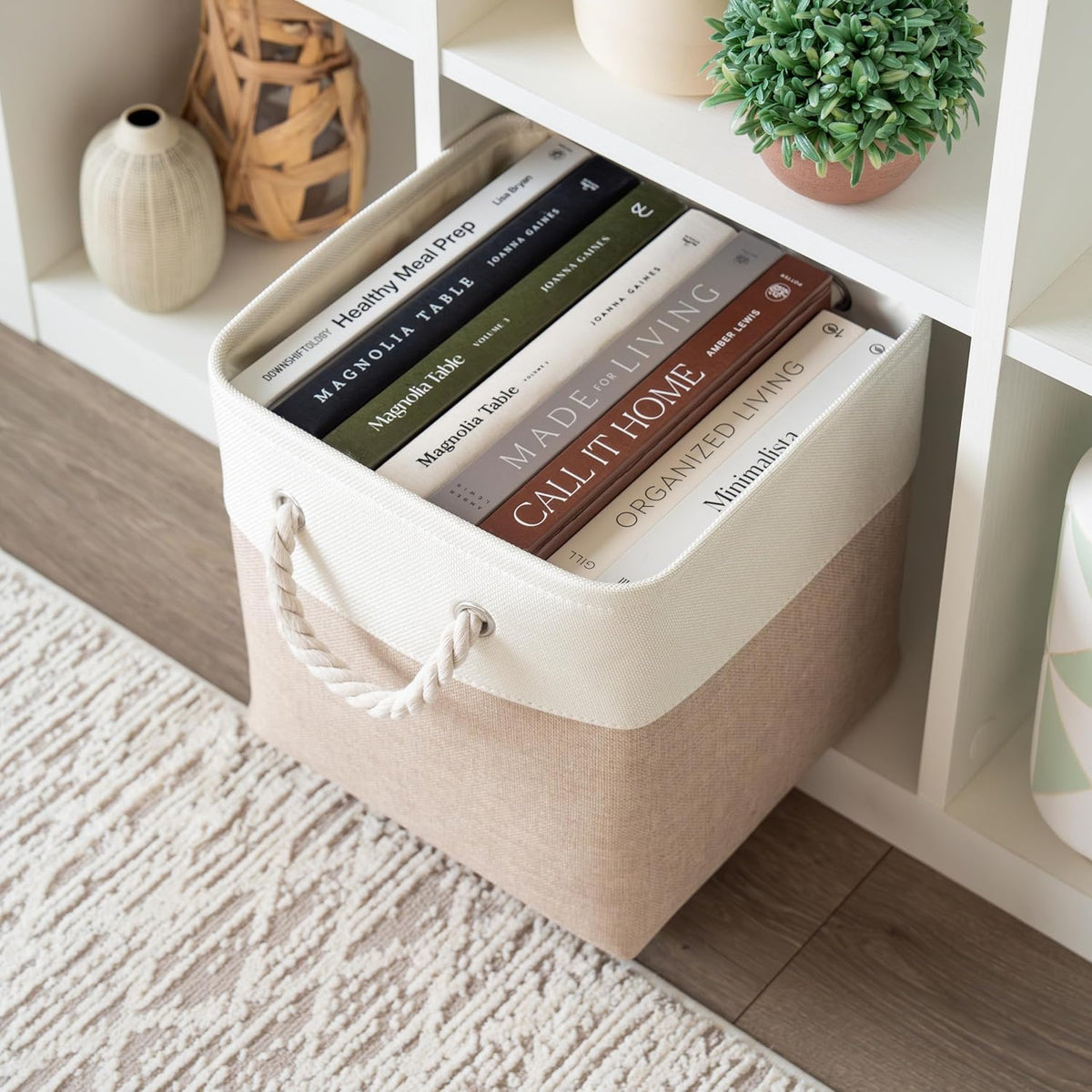 OrganiHaus 11x11 Cube Storage Bins, 4-Pack Fabric Cubes, Rope Handles
