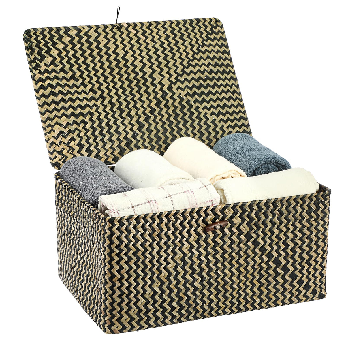 Hipiwe Wicker Shelf Baskets Bin with Lid Woven Storage Box, Coffee X-Large