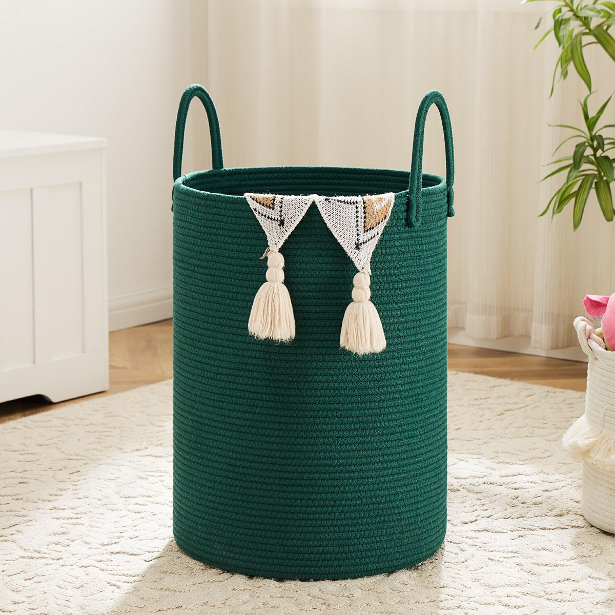 Artfeel Laundry Basket,Woven Cotton Rope Laundry Hamper,80L for Decorative Storage of Dirty Clothes,Toys and Blankets in Bathroom,Baby Room and Living Room