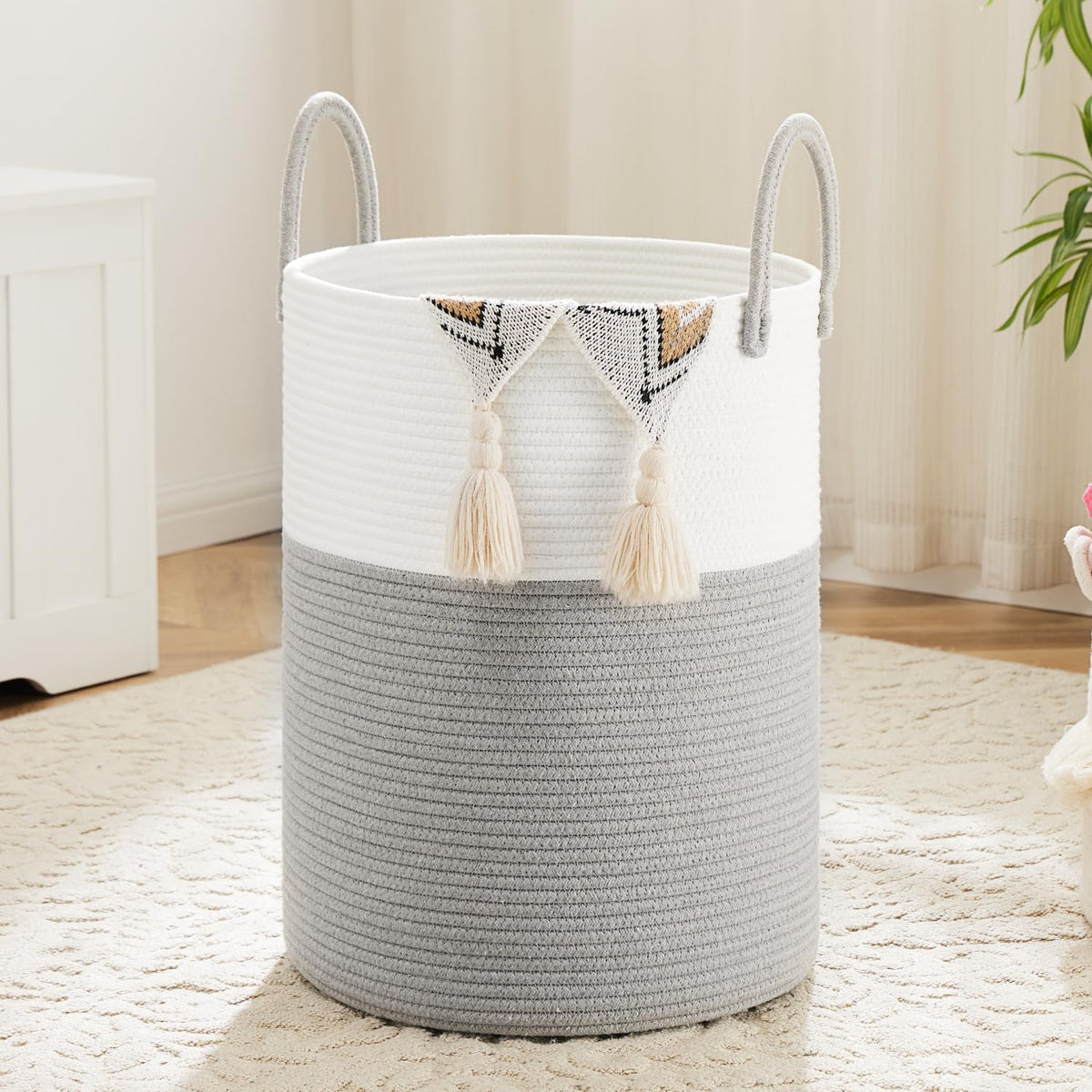 Artfeel Laundry Basket,Woven Cotton Rope Laundry Hamper,80L for Decorative Storage of Dirty Clothes,Toys and Blankets in Bathroom,Baby Room and Living Room