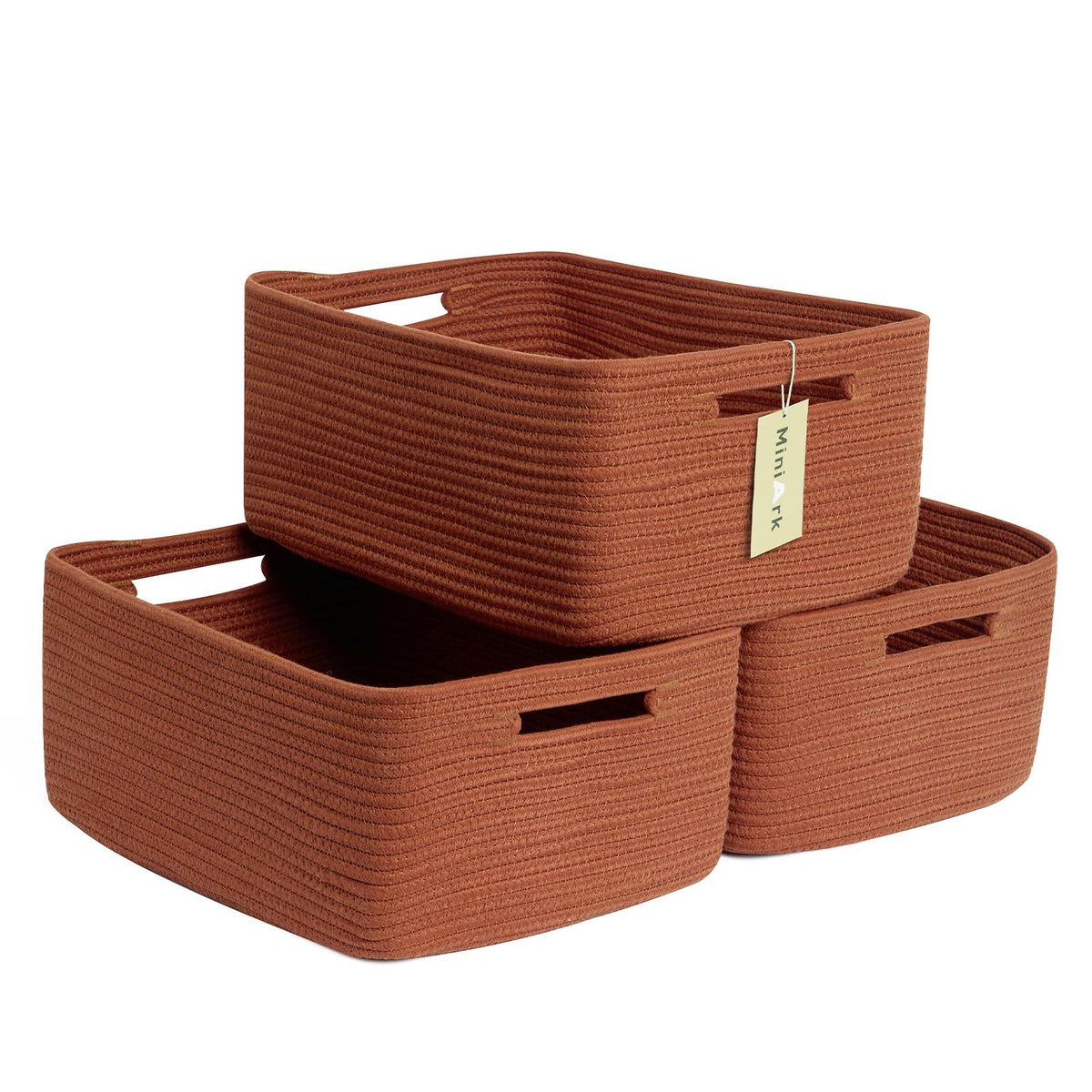 MiniArk Large Storage Baskets for Organizing, 17 x 13 x 7.5” Closet Shelf Baskets for Clothes Blanket Towels, Baby Nursery, Toy Bins Box, Woven Rope Baskets, 4 Packs Mixed Brown