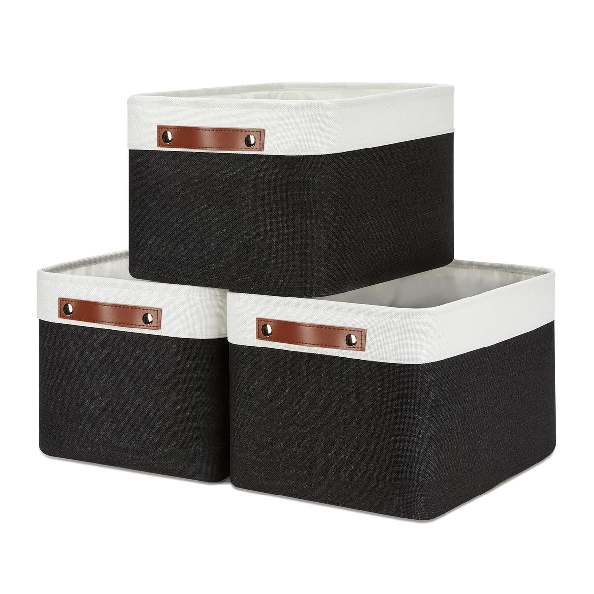 DULLEMELO Small Storage Bins, Storage Baskets for Organizing, Collapsible Rectangular Fabric Baskets for Shelves, Closets, Nursery, Home, Office, Empty Gift Baskets (6-Pack, White&Khaki)