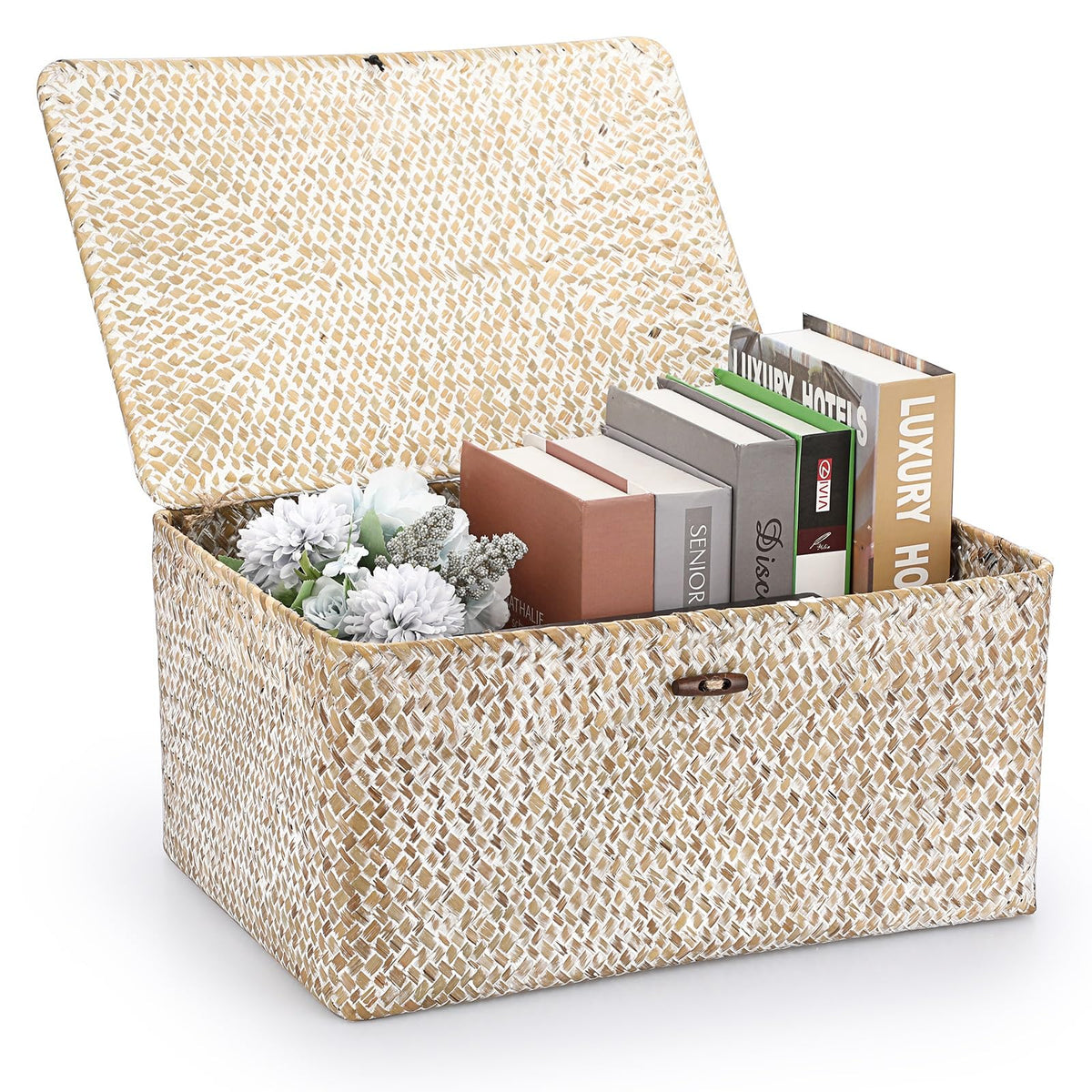 Hipiwe Wicker Shelf Baskets Bin with Lid Woven Storage Box, Coffee X-Large