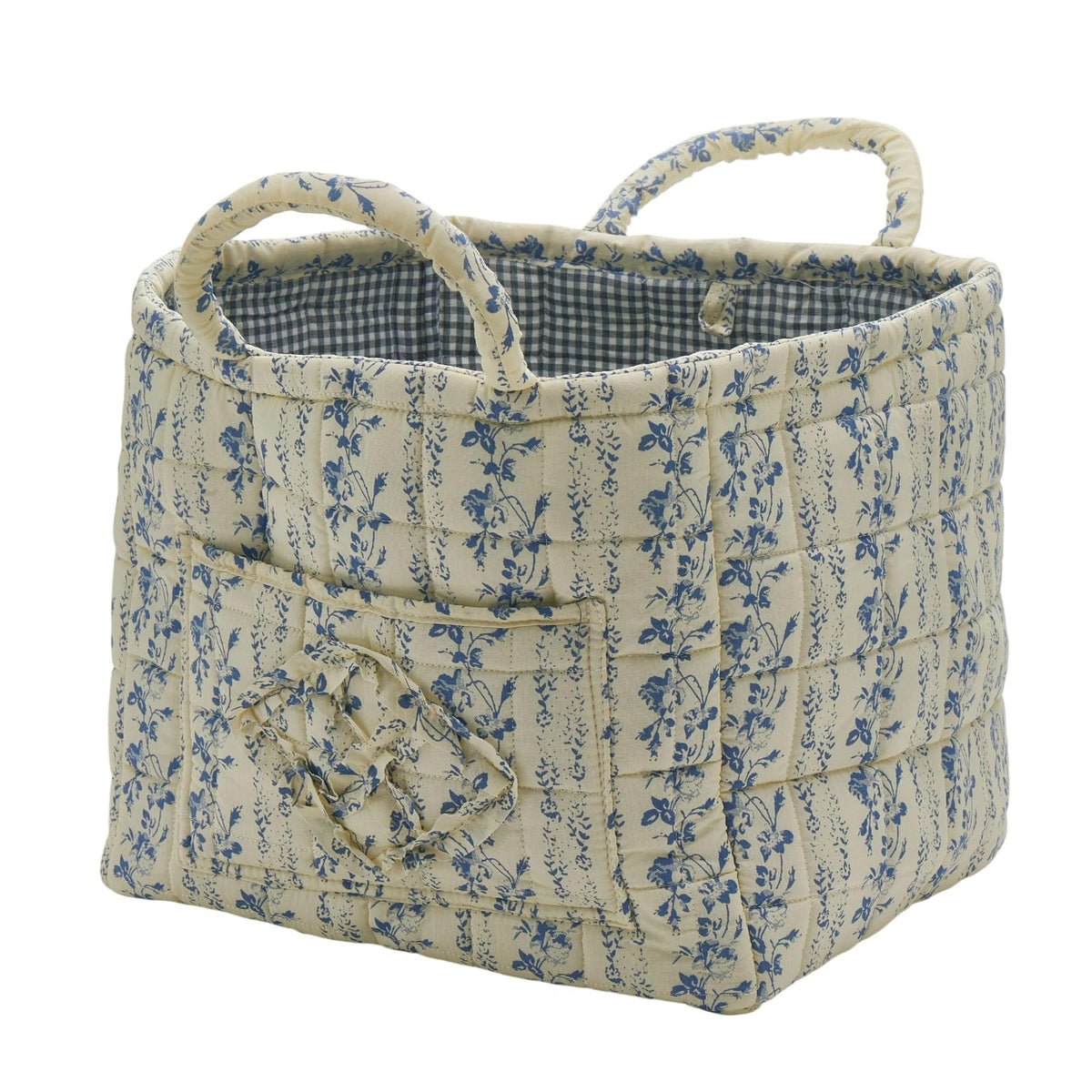 Quilted Fabric Storage Basket with Handles & Pocket, Foldable Laundry Hamper Boho Floral Print Organizer Bin for Home, Picnic, Office 12"x10"x10" (B-2)