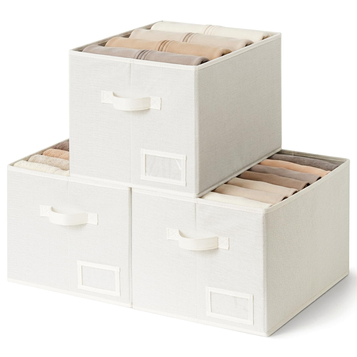 GRANNY SAYS Closet Shelf Baskets with Label, Khaki&Ivory, Large, 3-Pack