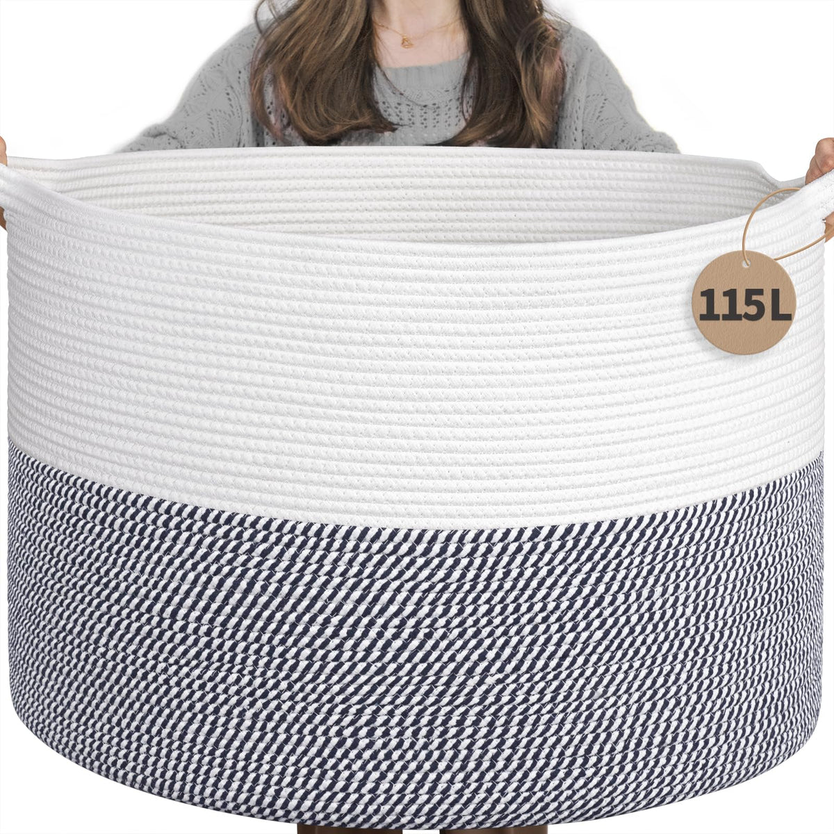 INDRESSME 115L Extra Large Woven Wicker Blanket Basket Living Room