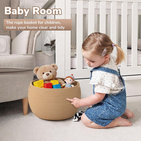 Goodpick Large Toy Storage Basket for Kids, Round, 15.7" x 10.5", Camel