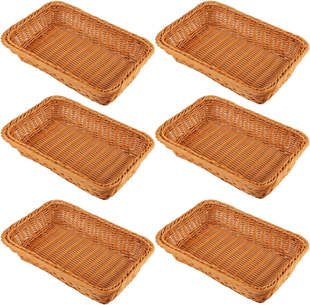 Poly Wicker Baskets 6 Pack 12 inch Large Wicker Baskets Storage – Rustic, Durable & Easy-Cleaning Bread Baskets, for Home, Restaurant & Hotel Use