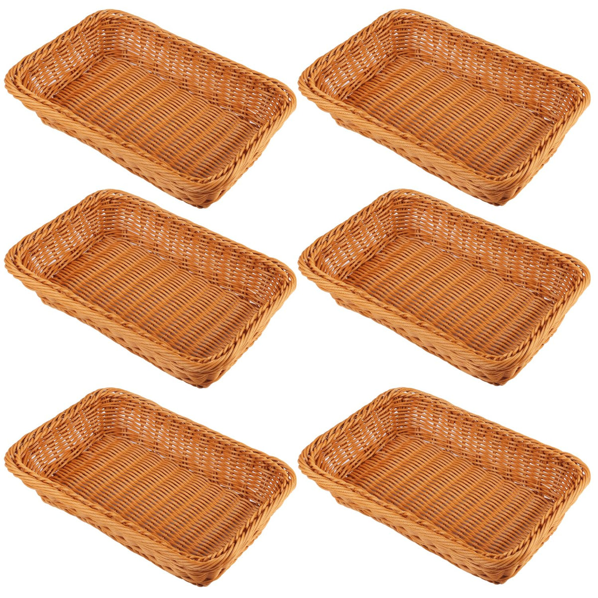 Poly Wicker Baskets 6 Pack 12 inch Large Wicker Baskets Storage – Rustic, Durable & Easy-Cleaning Bread Baskets, for Home, Restaurant & Hotel Use