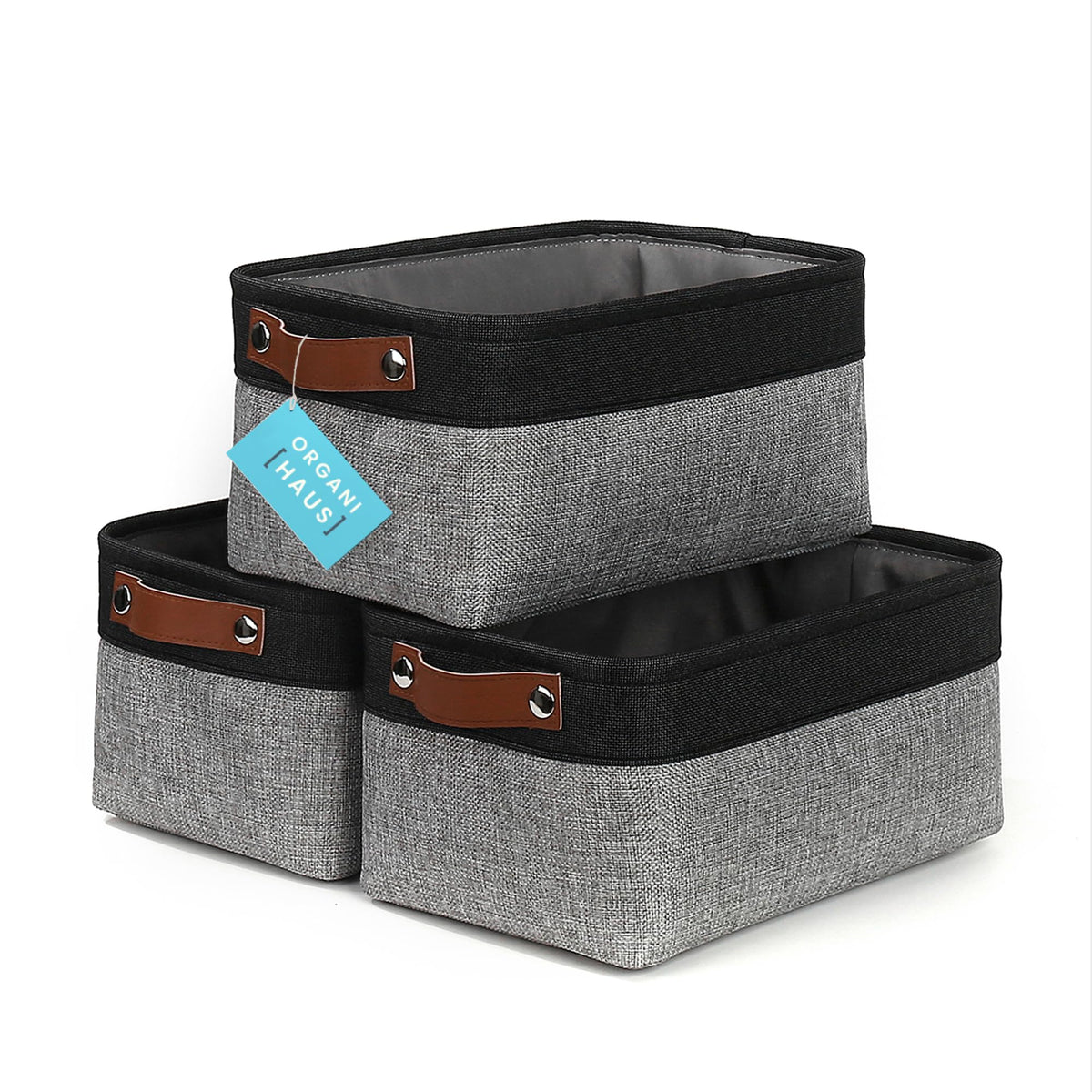 OrganiHaus 12x8in Canvas Storage Baskets, 3 Pack - Fabric Bins for Shelves