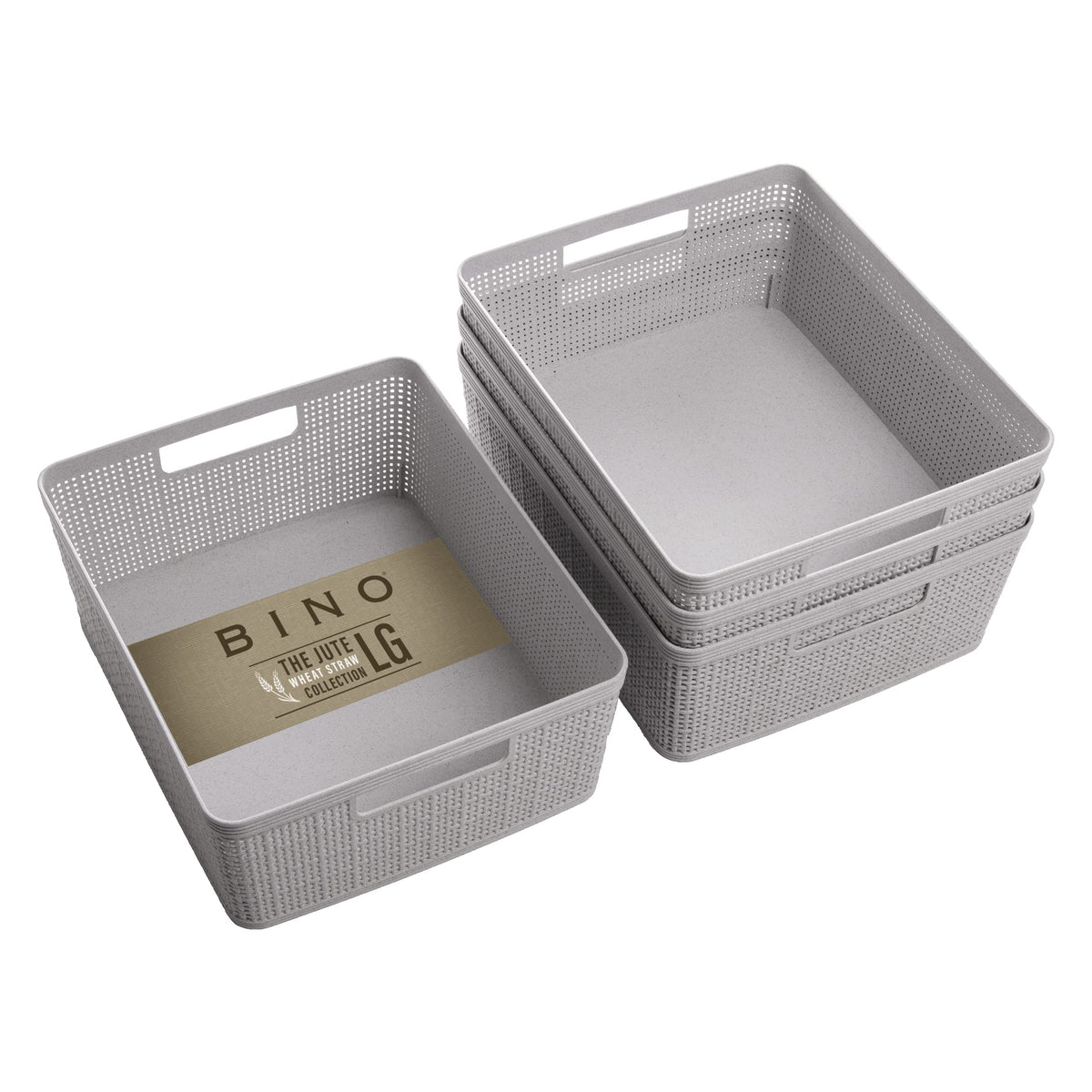 BINO | Woven Plastic Basket | Small (Natural Grey), 5-Pack | THE JUTE COLLECTION | Home Organization, Space - Saving Storage, Stylish Design | Jute Basket | Plastic Storage Basket