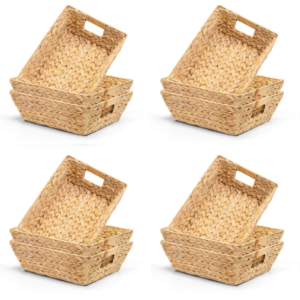 M4DECOR 6-Pack Water Hyacinth Trapezoid Wicker Storage Baskets, 14"