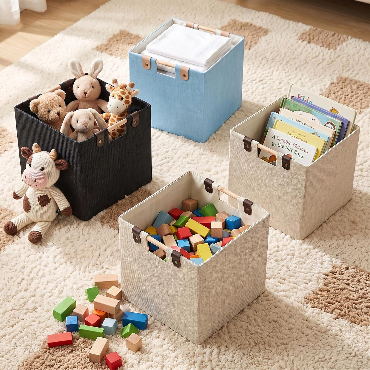 11 Inches Foldable Cube Storage Baskets for Organizing, Beige, 2 Pack
