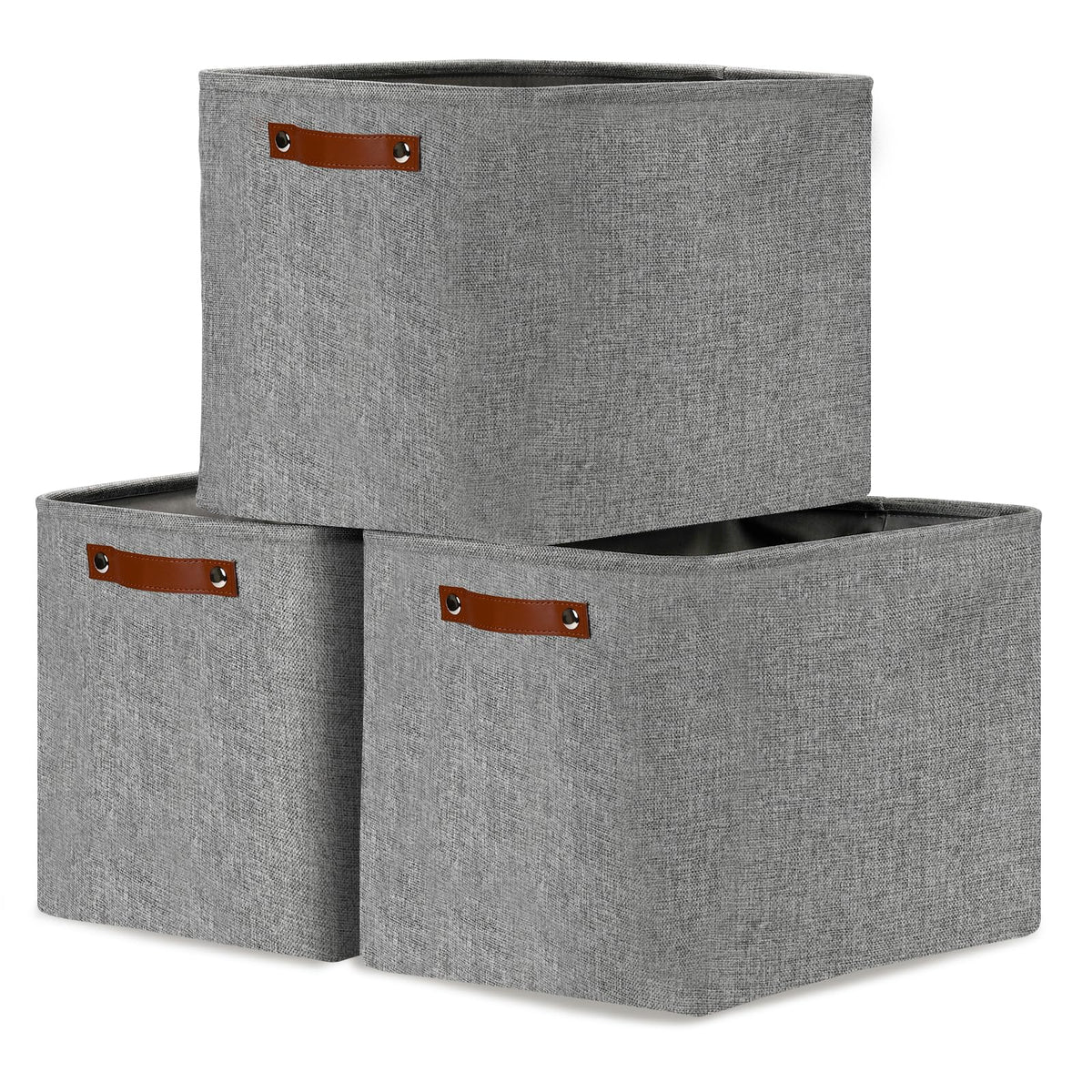 DULLEMELO Small Storage Bins, Storage Baskets for Organizing, Collapsible Rectangular Fabric Baskets for Shelves, Closets, Nursery, Home, Office, Empty Gift Baskets (6-Pack, White&Khaki)