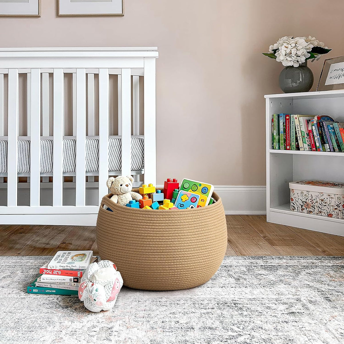 Goodpick Large Toy Storage Basket for Kids, Round, 15.7" x 10.5", Camel
