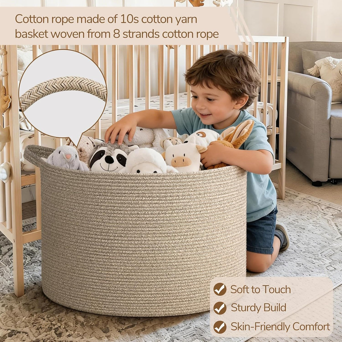 INDRESSME 115L Extra Large Woven Wicker Blanket Basket Living Room