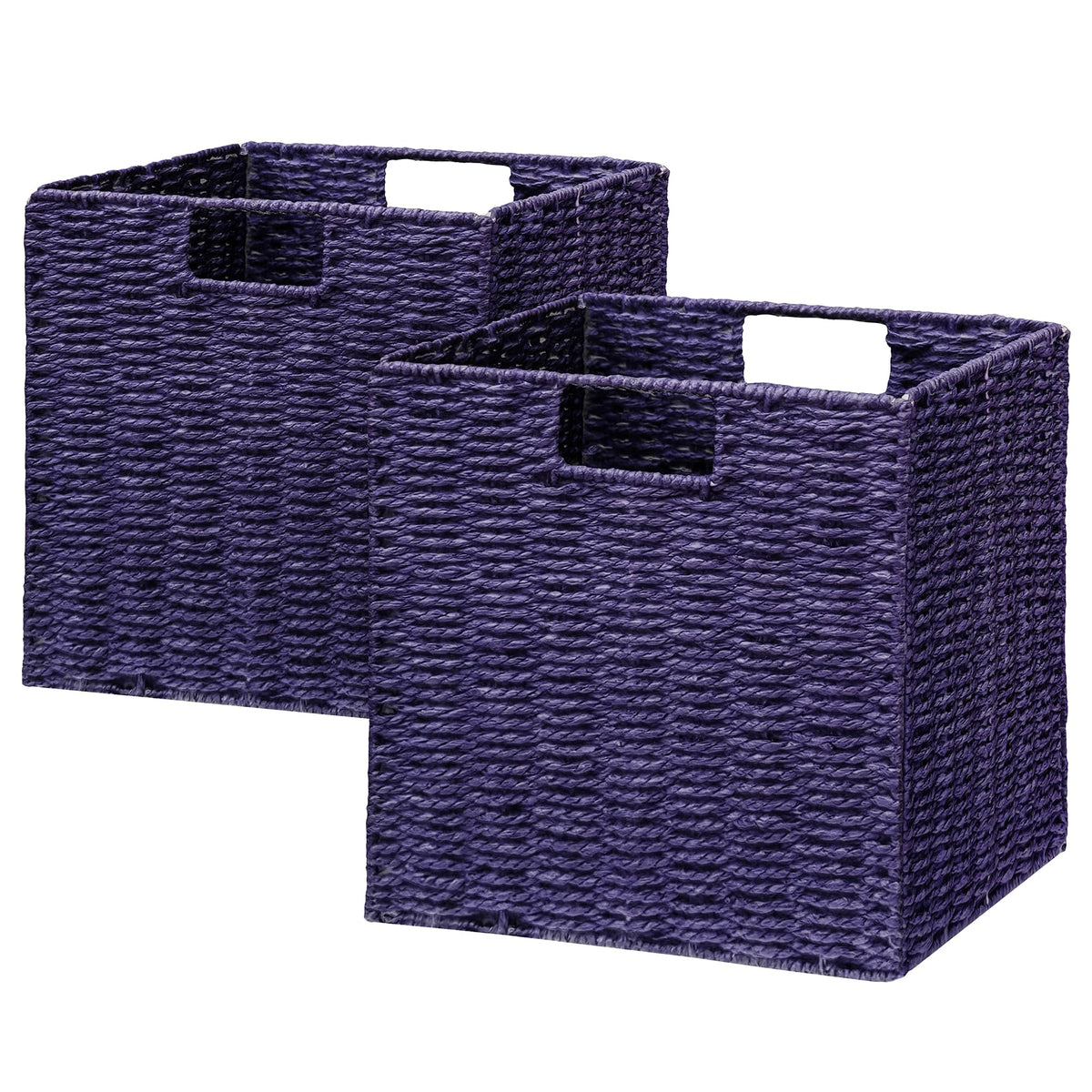 Vagusicc Wicker Basket, Set of 2 Hand-Woven Paper Rope Storage Baskets for Organizing, Foldable Cubby Storage Bins, 11 Inch Large Wicker Storage Basket, Square Baskets Cube Storage Organizer, Brown
