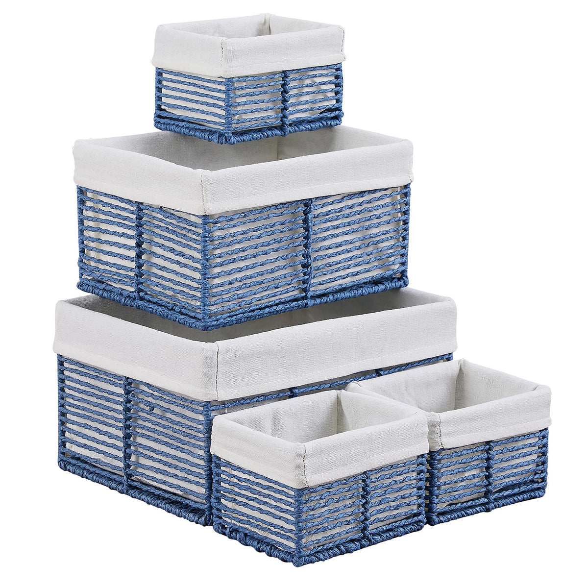 Vagusicc Wicker Storage Basket, 6 Pack Baskets for Organizing, Wicker Baskets with Handle, Rectangular Woven Basket for Storage Shelves, Cube Storage Bins for Closet/Clothes/Dresser, Natural