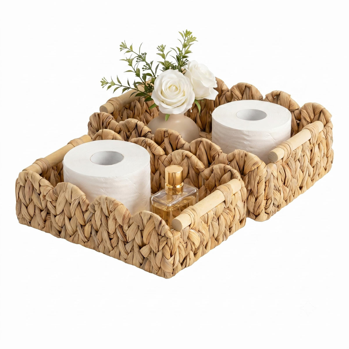 StorageWorks Scalloped Water Hyacinth Baskets, Large Scalloped Baskets