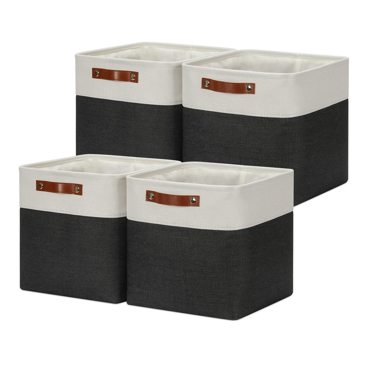 DULLEMELO Small Storage Bins, Storage Baskets for Organizing, Collapsible Rectangular Fabric Baskets for Shelves, Closets, Nursery, Home, Office, Empty Gift Baskets (6-Pack, White&Khaki)