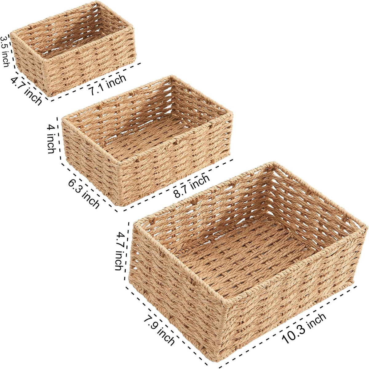 Small Wicker Basket for Organizing, Woven Storage Basket Sets of 3