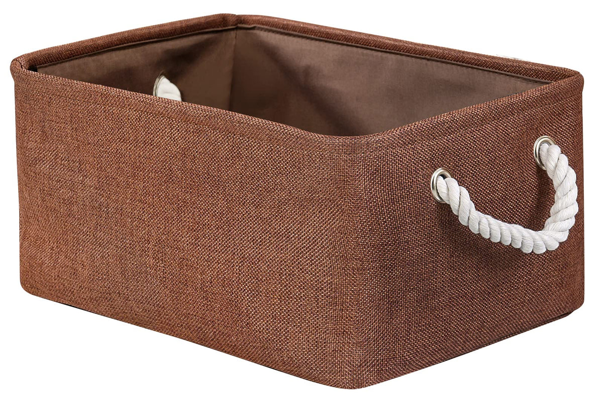 TheWarmHome Storage Basket for Organizing - 14x10x7 inch Medium 3 Pack Collapsible Storage Bin for Shelves with Handles, Canves Storage Box for Organizer Cubes Cloth Gift Toy Closet (White & Khaki)