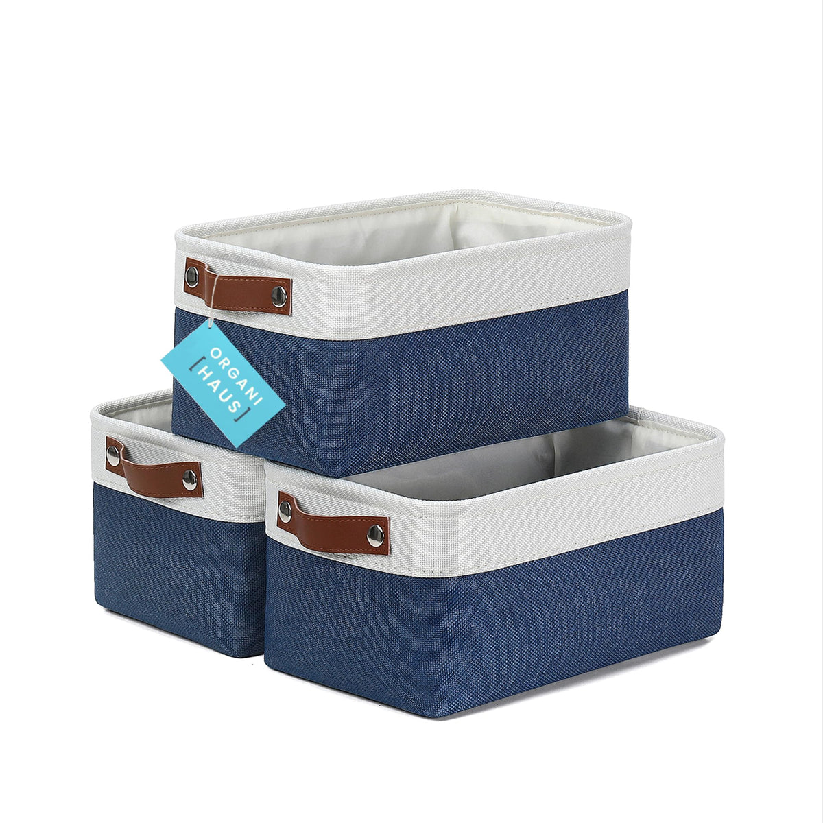 OrganiHaus 12x8in Canvas Storage Baskets, 3 Pack - Fabric Bins for Shelves