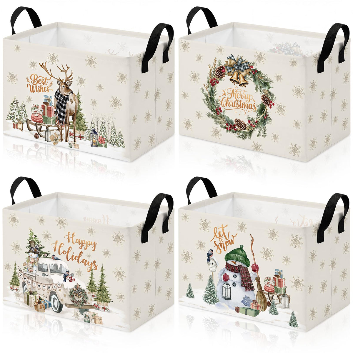 4 Pcs Halloween Storage Basket for Gifts Large Spooky Skeleton Storage Bins with Handles 15 x 10 x 8 Fabric Laundry Baskets Halloween Skull Collapsible Organizer Boxes for Home Cloth Toys Book