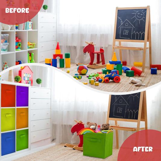 4E's Novelty 6 Packs 11 Inch Rainbow Color Storage Cube Bins, Colorful Storage Baskets For Nursery, Kids Room, Fabric Baskets For Toys, Clothes, Boho Cube Bins for Classroom Organization & Storage