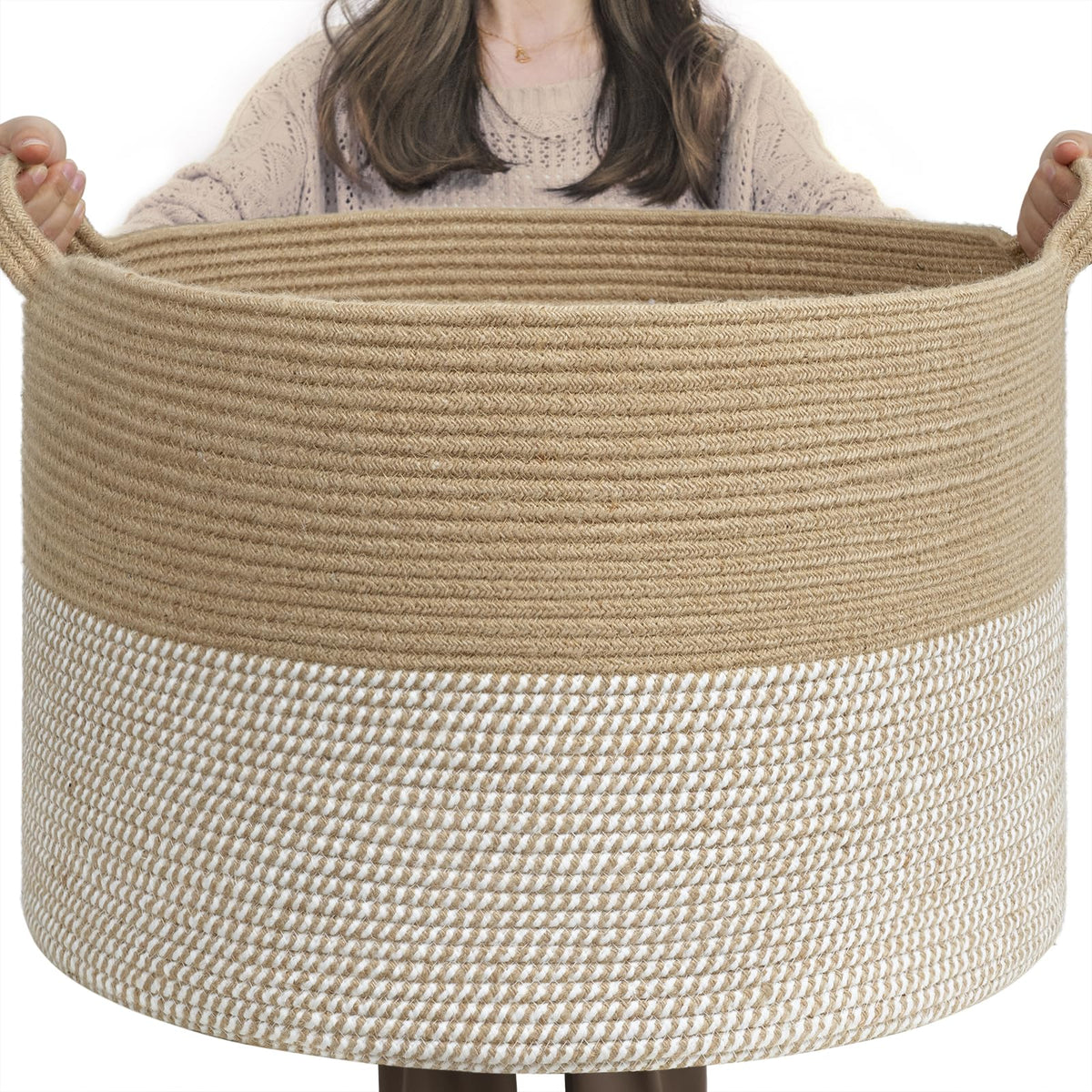 INDRESSME 115L Extra Large Woven Wicker Blanket Basket Living Room