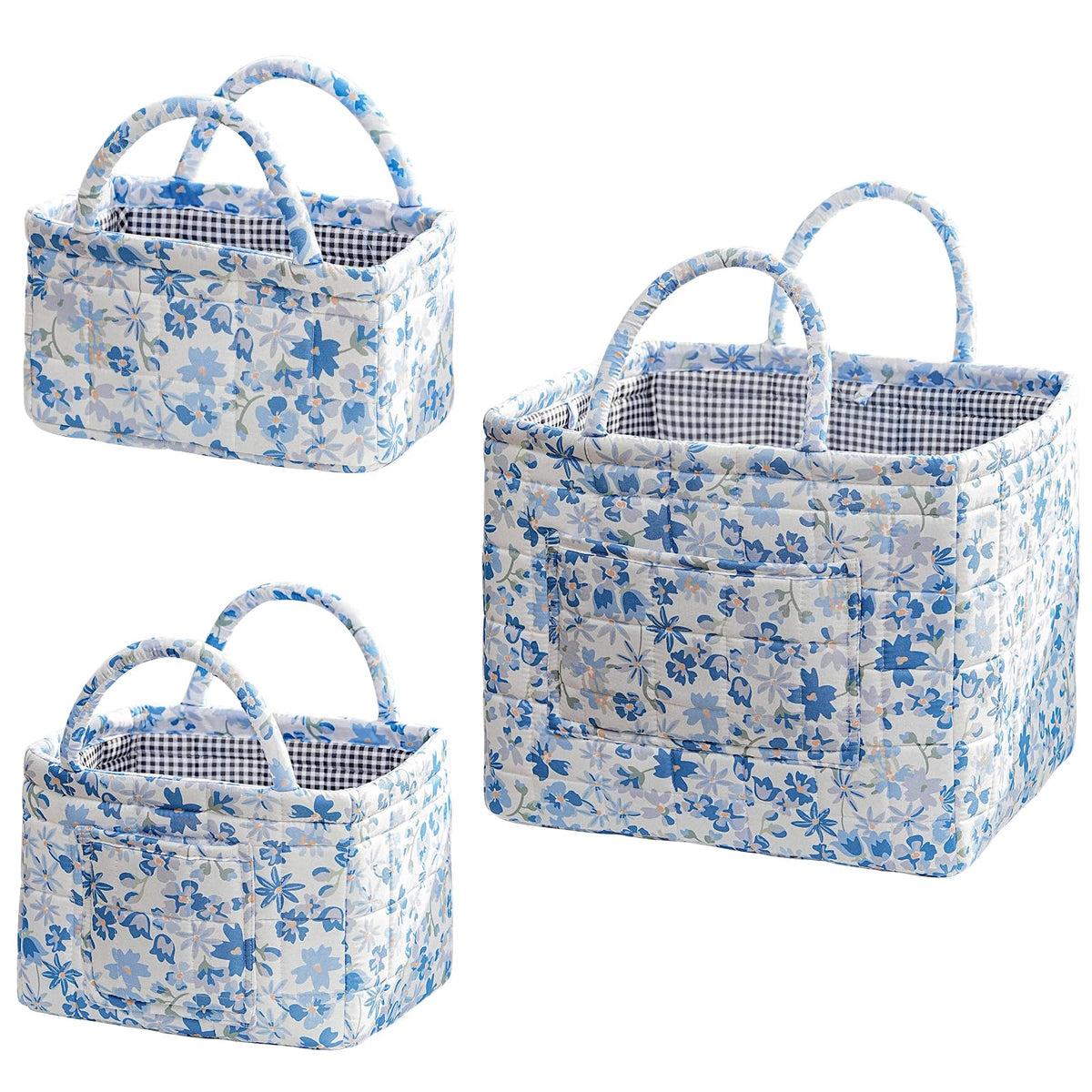 vctops 3 Packs Boho Quilted Storage Basket for Organizing, Floral Basket Organizer Gift Baskets with Handles, Storage Bins for Toys, Books, Towels, and Clothes, Collapsible Fabric(Pattern C)