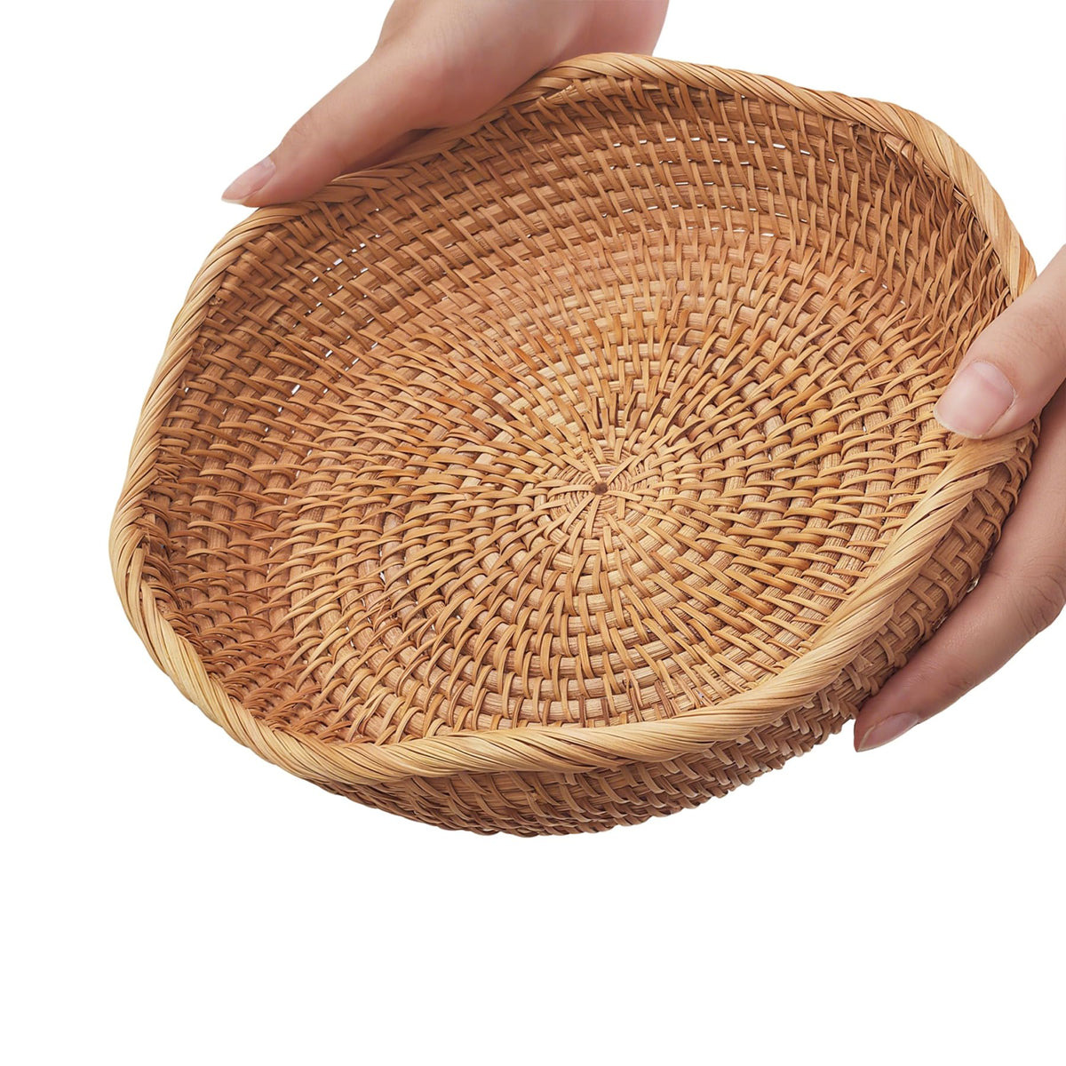 Handwoven Rattan Fruit Basket Set, Round Wicker Bread Baskets for Serving