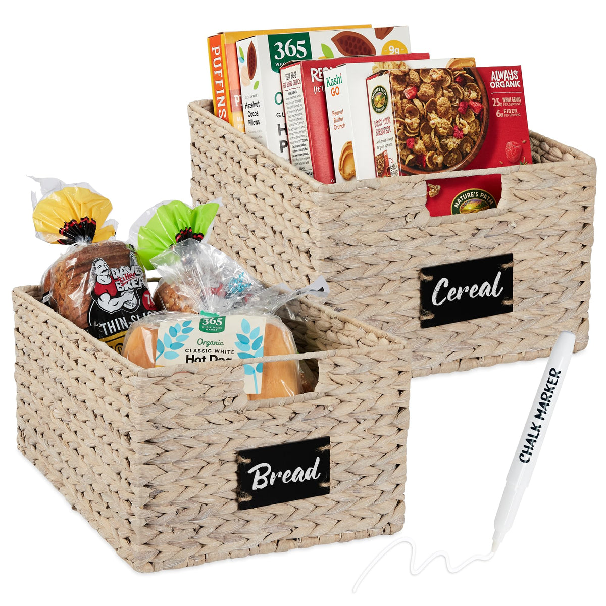 Best Choice Products Set of 4 9x12in Water Hyacinth Pantry Baskets, Woven Organizers w/Chalkboard Label, Chalk Marker - Natural