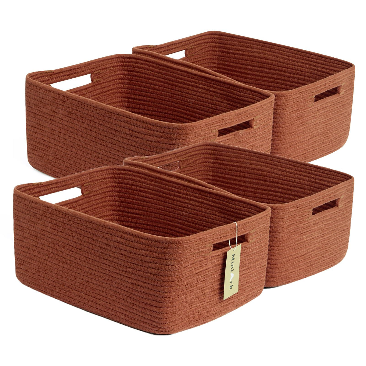 MiniArk Large Storage Baskets for Organizing, 17 x 13 x 7.5” Closet Shelf Baskets for Clothes Blanket Towels, Baby Nursery, Toy Bins Box, Woven Rope Baskets, 4 Packs Mixed Brown