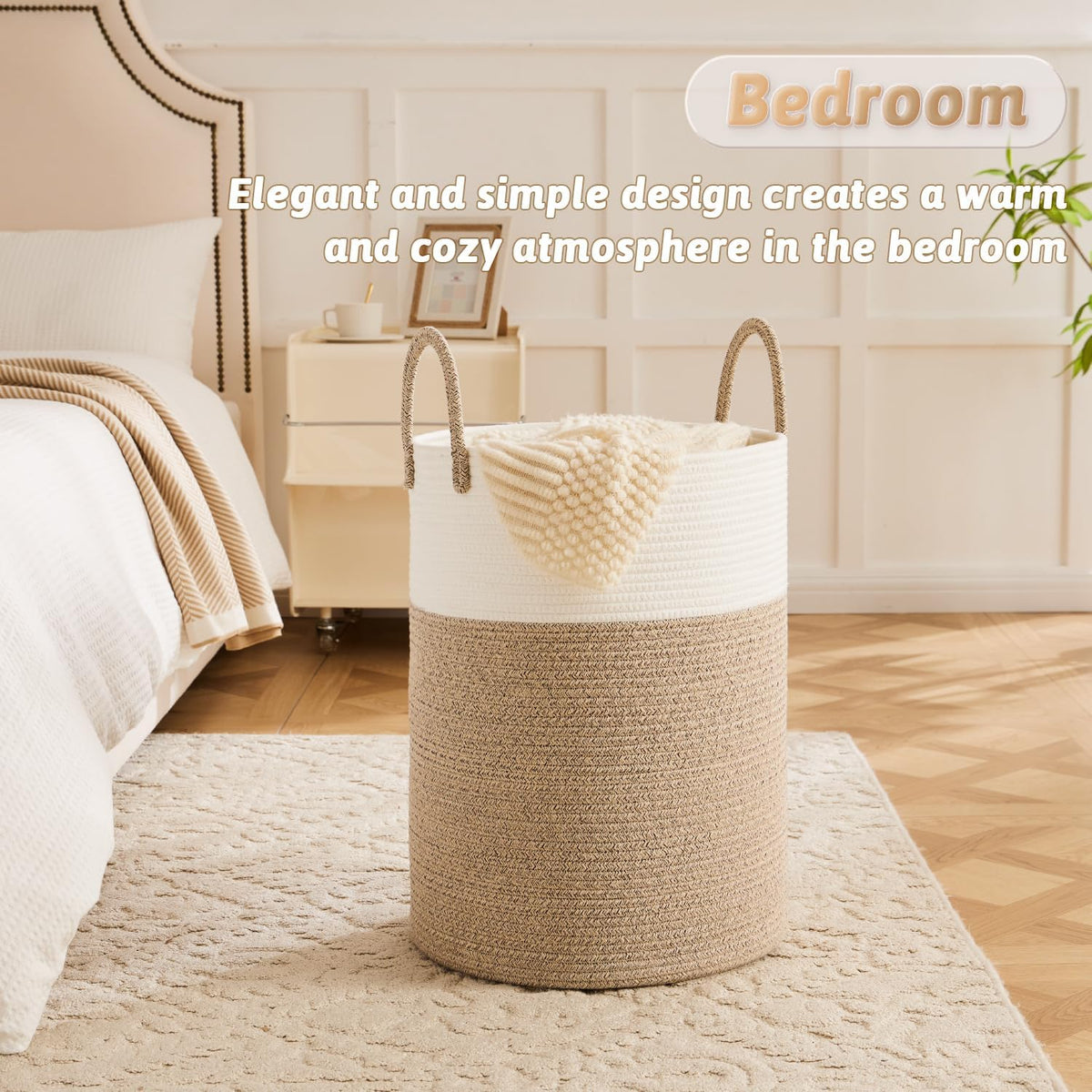 Artfeel Laundry Basket,Woven Cotton Rope Laundry Hamper,80L for Decorative Storage of Dirty Clothes,Toys and Blankets in Bathroom,Baby Room and Living Room