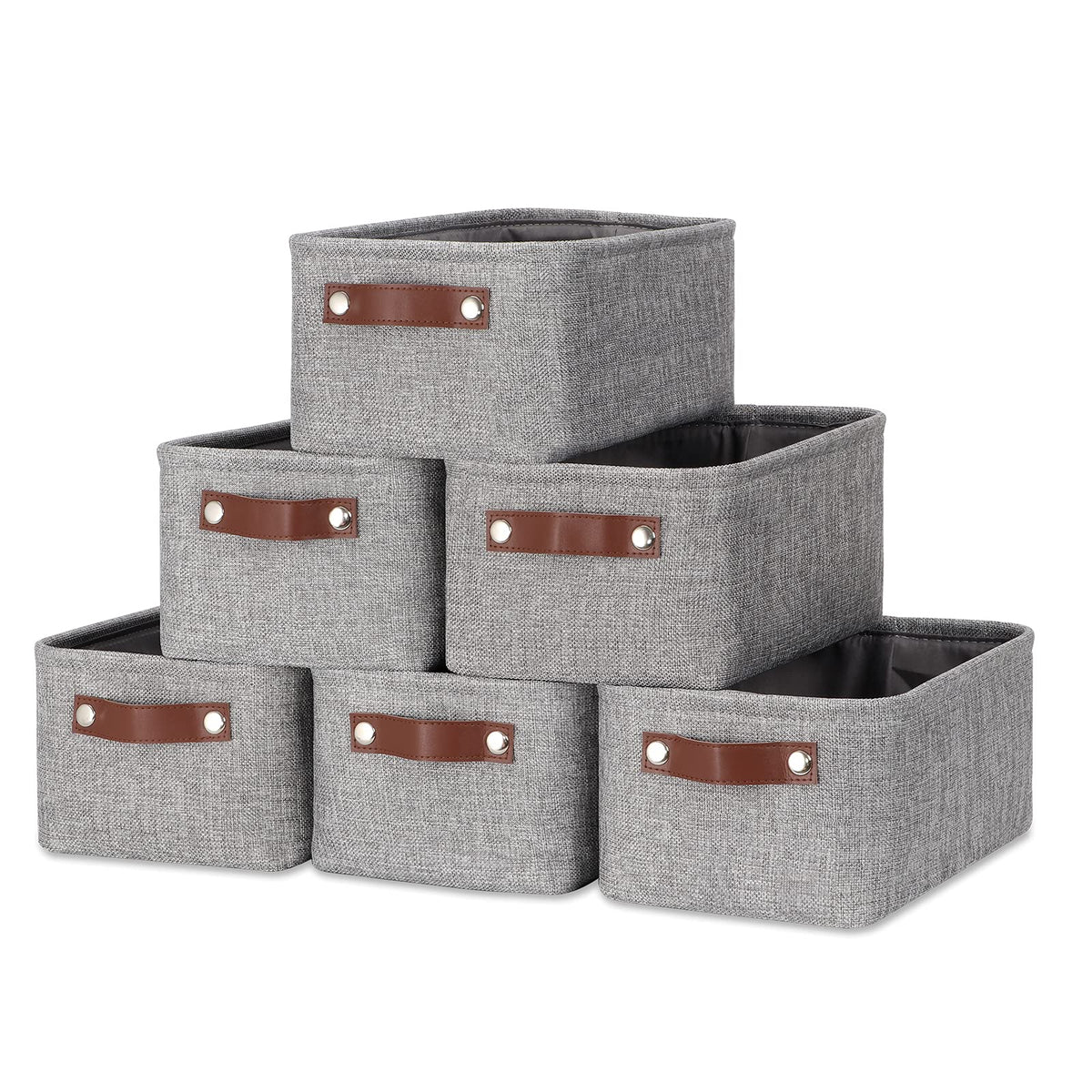 DULLEMELO Small Storage Bins, Storage Baskets for Organizing, Collapsible Rectangular Fabric Baskets for Shelves, Closets, Nursery, Home, Office, Empty Gift Baskets (6-Pack, White&Khaki)