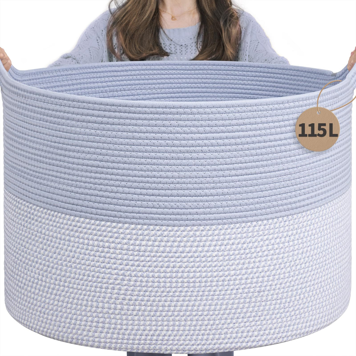 INDRESSME 115L Extra Large Woven Wicker Blanket Basket Living Room