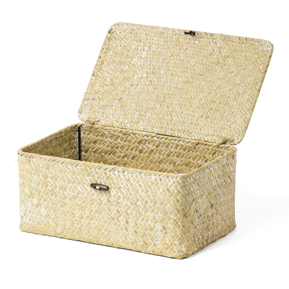Nonam Wicker Storage Basket with Lid,Seagrass Shelf Basket Set of 3,Nautral