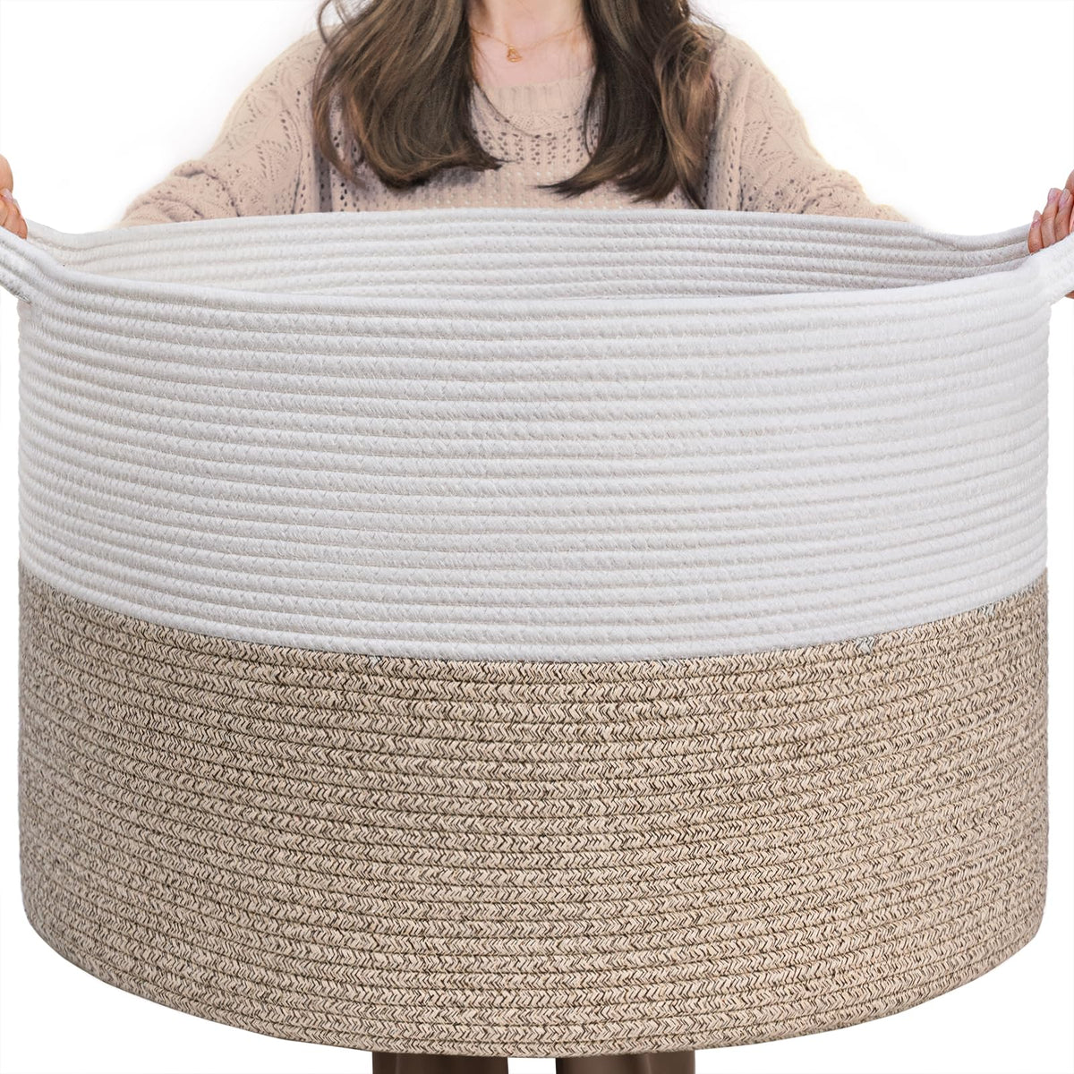 INDRESSME 115L Extra Large Woven Wicker Blanket Basket Living Room