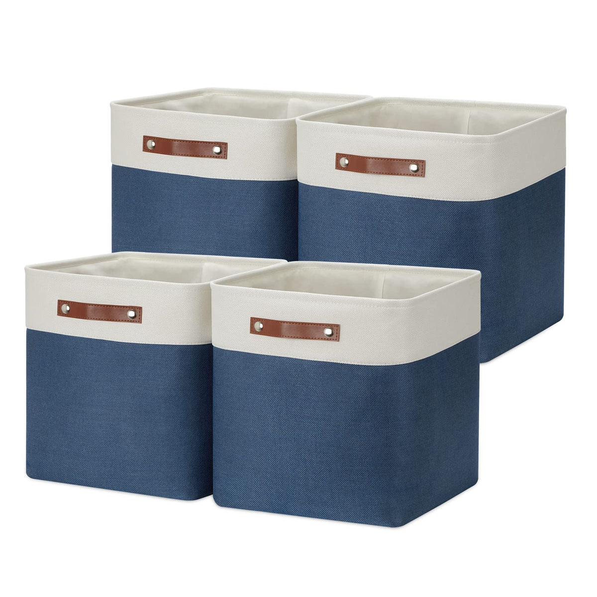 DULLEMELO Small Storage Bins, Storage Baskets for Organizing, Collapsible Rectangular Fabric Baskets for Shelves, Closets, Nursery, Home, Office, Empty Gift Baskets (6-Pack, White&Khaki)