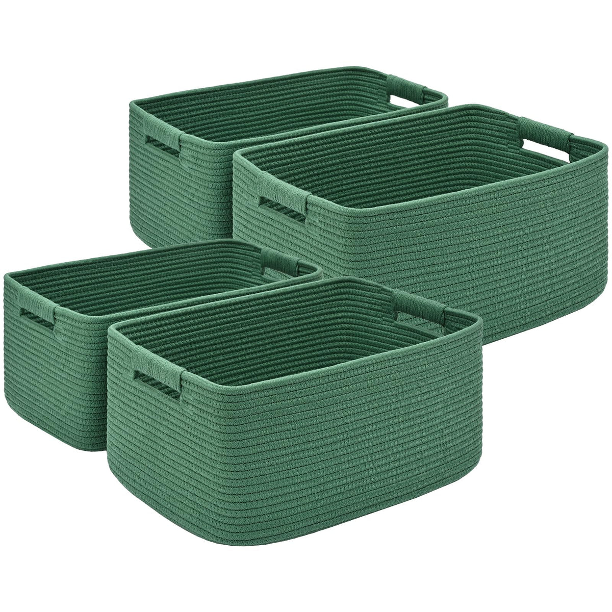 2 Pack Large Storage Basket for Organizing, 17.5"x13"x7" Woven Basket for Shelves, Closet Cube Storage Bins with Wrapped Handle, Cotton Rope Baskets for Kitchen, Clothes, Toys(Off White & Brown)
