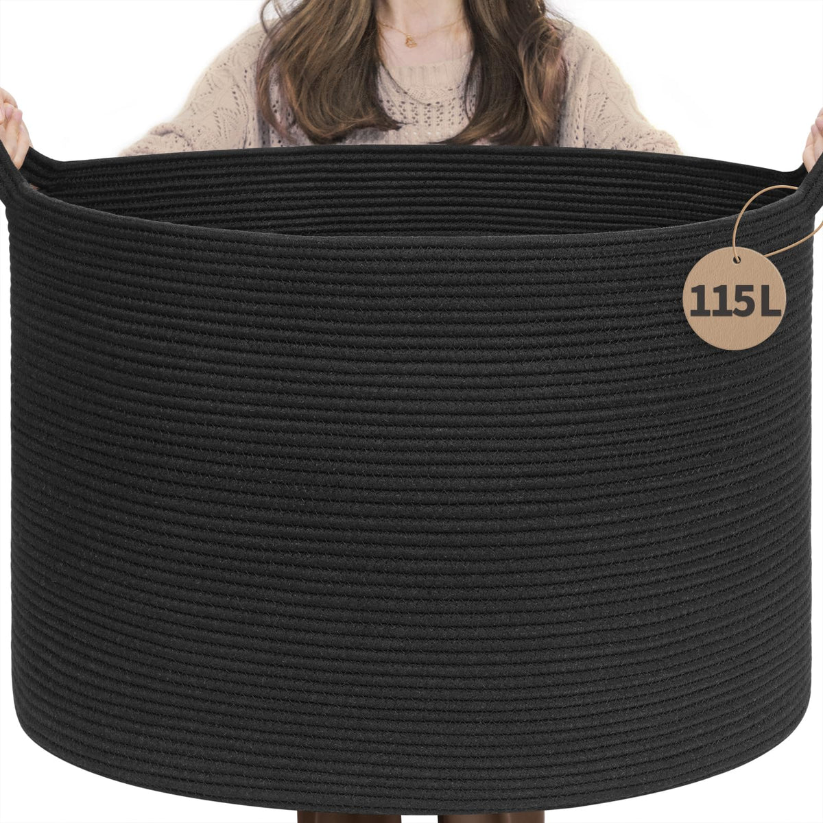 INDRESSME 115L Extra Large Woven Wicker Blanket Basket Living Room