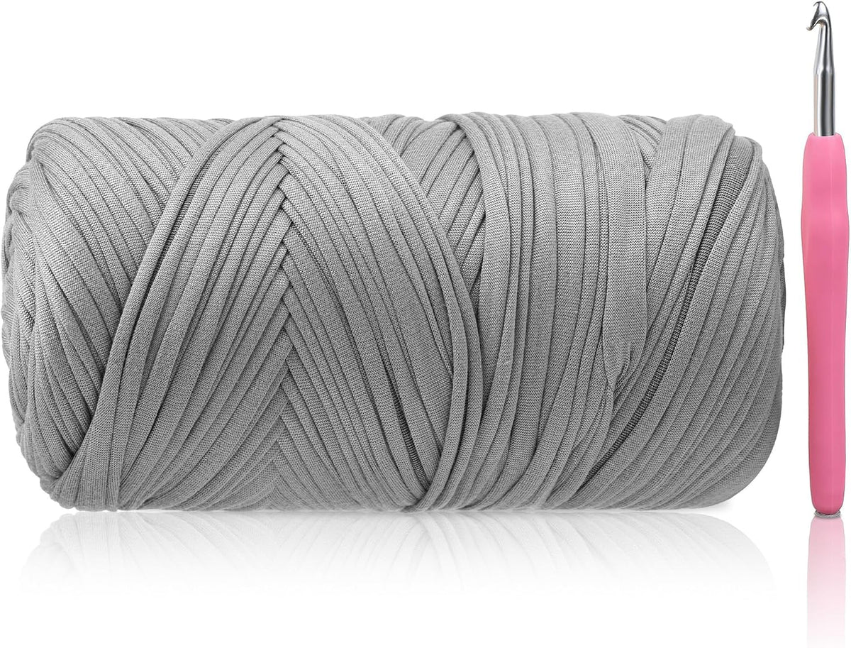 T-Shirt Yarn - 400g/118 Yards Elastic Fabric Crochet Cloth T-Shirt Yarn, Thick Hand Knitting Yarns for Crocheting Bags/Rugs/Baskets/Craft Project (Modern, 1-Grey)