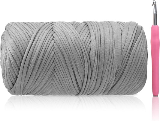 T-Shirt Yarn - 400g/118 Yards Elastic Fabric Crochet Cloth T-Shirt Yarn, Thick Hand Knitting Yarns for Crocheting Bags/Rugs/Baskets/Craft Project (Modern, 1-Grey)
