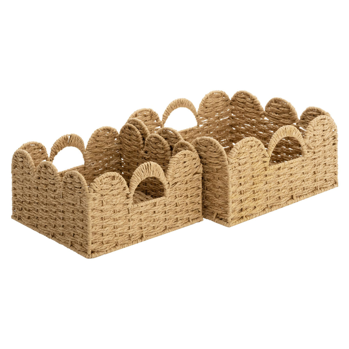 StorageWorks Scalloped Edge Wicker Basket, Hand-woven Rattan Baskets with Built-in Handles, Water Hyacinth Basket for Organizing and Decor, 2 Pack