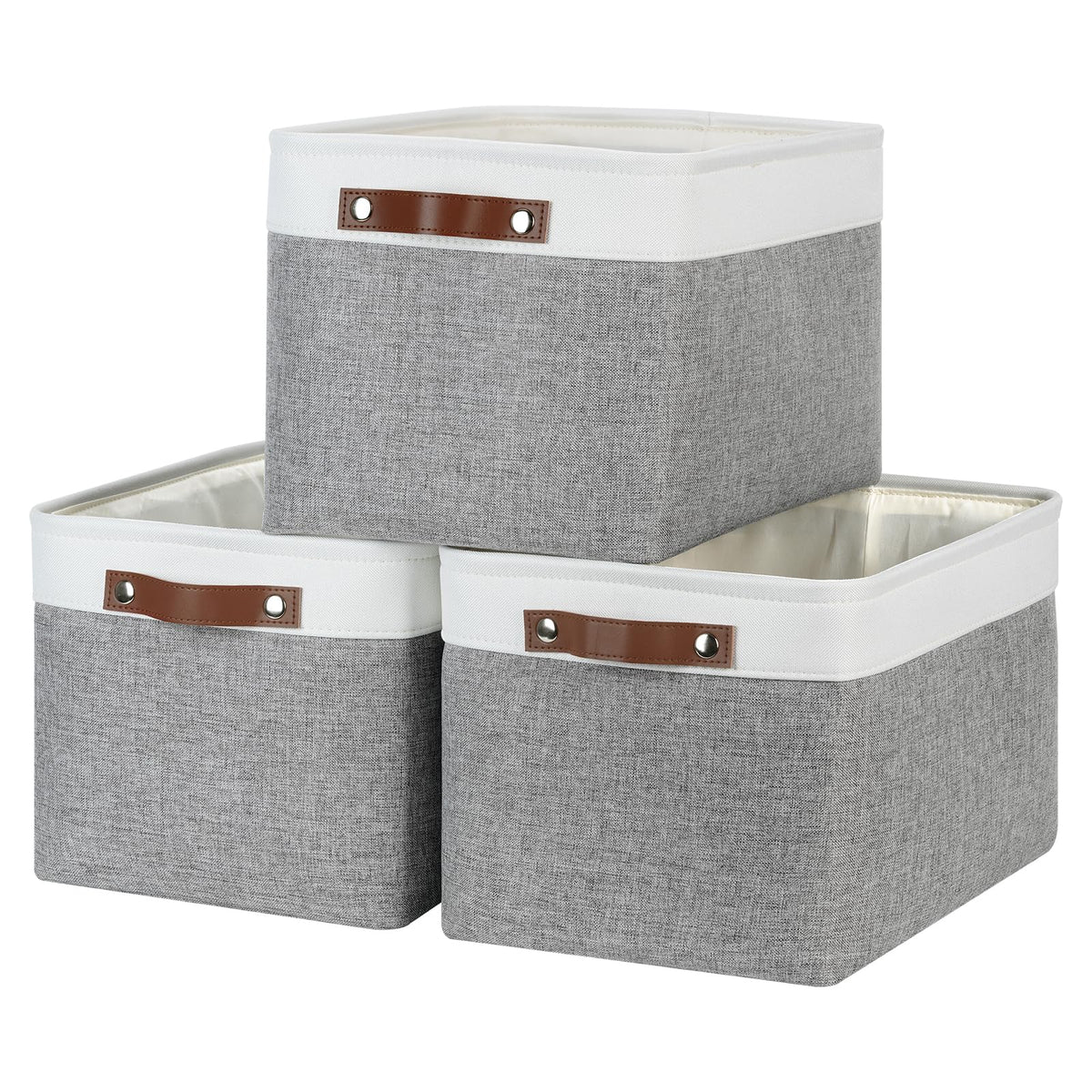 DULLEMELO Small Storage Bins, Storage Baskets for Organizing, Collapsible Rectangular Fabric Baskets for Shelves, Closets, Nursery, Home, Office, Empty Gift Baskets (6-Pack, White&Khaki)